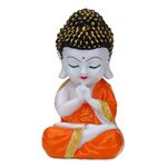 Glorious World Creations Little Baby Monk Decorative Showpiece Spiritual Meditation Sculpture, Zen Meditation Monk Statue Marmable Finishing (Yellow and Golden)