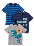 Simple Joys by Carter's Baby Boys' Toddler 3-Pack Graphic Tees, Awesome, Stripe, Dino, 3T