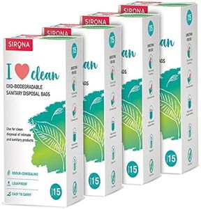 Sirona Sanitary Disposal Bags Pcs | for Discreet Disposal of Tampons, Condoms, Diaper, Sanitary Pads, Panty Liner | Bathroom Trash Bag (60 Bags)