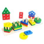 VGRASSP 5 Angle Geometric Shapes Educational Wooden Puzzle Sorting & Stacking Blocks Set for Kids - Kids Learn Counting Numbers, Sorting, Stacking, Colors