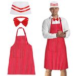 Amlisia Waiter Costume Set, Soda Jerk Costume Red and White Striped Apron Soda Jerk Hat Bow Tie Popcorn Costume for Halloween