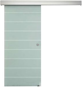 HOMCOM 90cm Sliding Glass Door Set Include Hardware Track Kit, Frosted Tempered Glass with Stripe Pattern, Round Handle