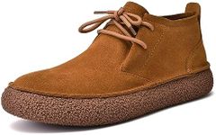 JIONS Mens Ankle Desert Chukka Boots Lace Up Suede Leather Shoes Round Toe Platform Deck Boots, Brown, 12