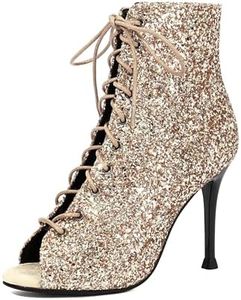 PIVAPAM Elegant Ballroom Dance Shoes, Womens Summer Peep Toe Booties, Glitter Stiletto High Heels Sparkle Dance Heels
