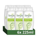 Simple Kind to Skin Refreshing Shower Gel pack of 6 body wash with natural cucumber extract for dry skin 225 ML, White