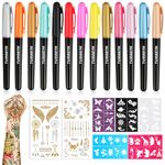 TUSGENK Temporary Tattoo Pen, Removable Body Markers for Skin, Multi-colored Tattoo Kit with 13 Tattoo Pen+50 Paint Stencils+43 Tattoos Stickers for Teen/Adult Fancy Dress Christmas Gifts