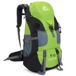 Bseash 50L Hiking Backpack, Water Resistant Lightweight Outdoor Sport Daypack Travel Bag for Camping Climbing Touring (Green - No Shoe Compartment)