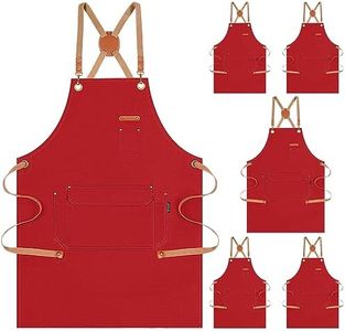 Genixart 6 Bulk Pack Chef Apron for Men Women with Pockets, Cross Back Apron for Kitchen Cooking Baking Artist Painting, Cotton Canvas Work Aprons for Restaurant, Cafe Shop, Garden (Red, M to XXL)