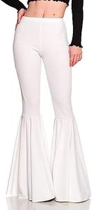 Women Flare Leggings High Rise Bodycon Fit Bell Bottom Palazzo Trouser XL White