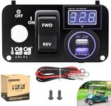 10L0L Golf Cart Key Switch Console Plate Panel for EZGO TXT PDS 2003-up Electric, Equipted Forward Reverse Switch & LED Digital Voltmeter & 12V 3.0 Fast Charger Dual USB Socket