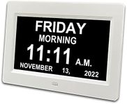 Inker 2024 Digital Calendar Day, 7.2'' Large HD Screen, am pm, 8 Alarm Dementia Clock for Elderly, Extra Impaired Vision People, and Aged Seniors, Bed, Desk, Wall (Adapter Not Included), White