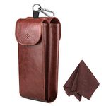 Fintie Double Glasses Case with Carabiner Hook, Portable Vegan Leather Eyeglass Case Anti-scratch Sunglasses Pouch, Brown, Large