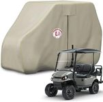 LI LIBZAKI Waterproof Golf Cart Cover, 600D Heavy Duty Marine Grade Fabric, Universal Fits for Most Brand 4 Passengers Yamaha, Honda, Club Car, EZGO Golf Cart -Light Tan