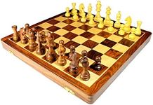 StonKraft Handmade Premium Wood 46 x 46 cm Chess Set - Wooden Fold-able Set with Extra Queen