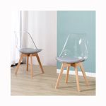 My Art Design - Set of 2 Chairs Modern, Stylish & Elegant Transparent Crystal Clear Chair with Cushion for Comfort, Natural Wood Leg for Home, Cafe, Hotel & Office (2 Chairs) (Grey)