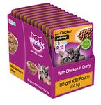 Whiskas Wet Food for Kittens (2-12 Months), Chicken in Gravy Flavour, 12 Pouches (12 x 85g)