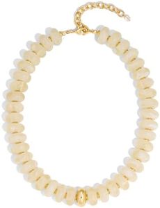 HolidayQbee Beaded Necklace for Women Chunky Beaded Necklace Boho Oval Big Bead Statement White Bead Choker Necklaces Fashion Trendy Summer Beach Jewelry Gifts
