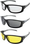 Global Vision Eyewear 3 Pair Hercules 5 Safety Glasses Matte Black Frame with Clear Smoke and Yellow Lenses