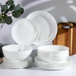 Daniks Belle Ceramic Dinnerware Set for 6, 19-Piece | Chip & Scratch Resistant | Round White Plates & Bowls | Dishwasher & Microwave Safe