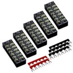 10pcs (5 Sets) 6 Positions Dual Row 600V 25A Screw Terminal Strip Blocks with Cover + 400V 25A 6 Positions Pre-Insulated Terminals Barrier Strip (Black & Red) by MILAPEAK