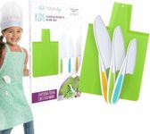 TOVLA JR. Kids Kitchen Montessori Knives and Foldable Cutting Board Set: Children's Safety Cooking Knives in 3 Sizes & Colors/Firm Grip, Serrated Edges, BPA-Free Kids' /Safe Lettuce Knives (Green)