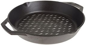 Lodge Pre-Seasoned Cast Iron Round Grilling Pan - Use on the Grill - Grilling Pan Designed to Protect Food from Falling Through the Grate - Cast Iron 12 Inch