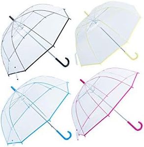 Calli Factory Clear Lightwight Umbrella for Women, Kids - Automatic Open, Transparent Dome Fashion Umbrellas with Easy Grip Strap, Iridescent Pack of 4 (4 Colors)