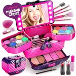 Light Up Makeup Kit for Kids - Real Girls Make Up Sets - Gifts Little Girl 6 7 8 Year Old Ages - Christmas Toys Birthday Gift Ideas Age 6-10 Years - Maquillaje para Niñas - Pretend Play Kits