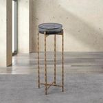 Albany Living Circular Casted Glass Top Drink Table Durable Beveled Gold Metal X Base, Smoke Glass