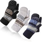 3 Pairs Women's Winter Gloves Warm Lining Mittens Knit Thick Wool Gloves Knit Mittens for Winter Cold Weather (Black, Light Gray, Navy Blue)