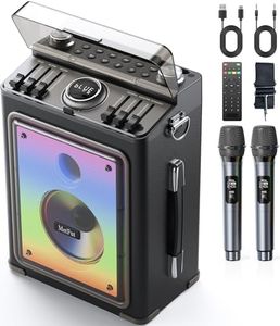 Metfut Karaoke Machine, Portable Bluetooth 5.3 Speaker with 2 Wireless Mics, Party Bluetooth Speakers With Guitar Input - Premium Wooden Speaker with Bass and Treble Control for Home Parties & Outdoor