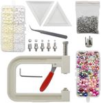 SHRJ Pearl Setting Tools Hand Press Machine with Colorful Pearl Beads, Rivet Studs and Tweezers, for Decorating Clothes, Dresses, Bag, Hair Band or DIY Crafts