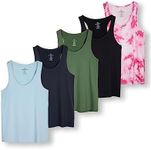 Real Essentials - Pack of 5 Women's Plus Size Quick Dry-Fit Ladies Tops Blouse Athletic Yoga Workout Gym Active Tees Exercise Racerback Sleeveless Flowy Fitness Loose Fit Tank Top - 1X - Set 14