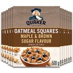 Quaker Oatmeal Squares Maple & Brown Sugar Flavour Cereal, Multi-Pack, Multi-Pack, 500g (Pack of 12)