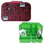 Go Green Lunch Box Set • 5 Compartment Leak-Proof Lunch Box • Insulated Carrying Bag • Beverage Bottle • Gel Freezer Pack | Adults and Kids (Packman)