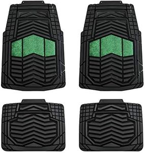 August Auto All Weather Two Tone Universal Fit Car Floor Mats, Fit for Cars, Sedans, SUVs, Trucks and Vans Set of 4 (Black and Green)