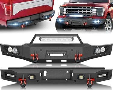 YZONA Front & Rear Bumper Compatible with 2021-2024 Ford F150 F-150 with LED Lights, Winch Plate, Sensor Holes, License Plate Bracket, Paintable Armor & D-rings, (Excluding Lighting EV & Raptor)