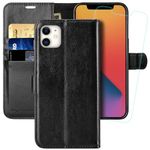 MONASAY Vegan Leather Fit for iPhone 11 Wallet Case, 6.1-inch, [Glass Screen Protector Included] [RFID Blocking] Flip Folio Phone Cover with Credit Card Holder,Black