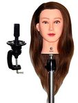 Bellrino 20-22" Cosmetology Mannequin Manikin Training Head with Human Hair with Table Clamp Holder - Helen (HELEN+C)