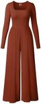 OQQ Women Wide Leg Pants Jumpsuits One Piece Long Sleeve Square Neck Jumpsuits Caramel