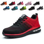 Lightweight Safety Shoes Men Women Steel Toe Trainers Work Shoes Breathable Non Slip Industrial Work Boots Red 9 UK 43 EU 265
