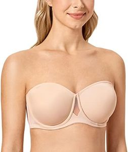 Delimira Women's Strapless Bras for Bigger Bust Non Padded Smooth Underwire Beige 36DD