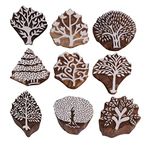 Hashcart Wooden Baren for Block Printing Stamps/Craft Pattern for Saree Border, Henna/Textile, Scrapbooking, Pottery Crafts - Set of 9
