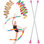 Leyndo 4 Pieces Twirling and Marching Christmas Baton - Standard Stainless Steel Mini Shaft Rod with Rubberized Tips - Complete with Dance Ribbon Streamer (Pink,26 Inch)