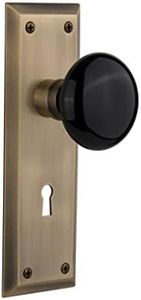 Nostalgic Warehouse New York Plate Interior Mortise Black Porcelain Door Knob in Antique Brass