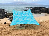 Neso Tents Beach Tent with Sand Anchor, Portable Canopy SunShade - 2.1m x 2.1m - Patented Reinforced Corners (Aqua Fronds)