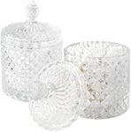 2 Pack Qtip Holder Thick Glass Apothecary Jars with Lid for Bathroom Decor, Clear Cotton Ball Storage Organizer for Cotton Swab, Cotton Rounds, Jewelry, Candy