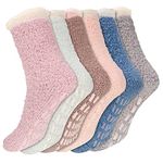 Bestomrogh 6 Pairs Fluffy Slipper Socks for Women and Girls, Winter Warm Cosy Bed Fuzzy Socks with Grips, Thermal Non Slip Grip Socks Soft House Sleep Socks for Women Girls