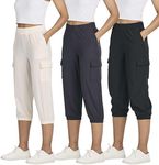 3 Pack Capri Pants Women Cargo Sweatpants Joggers Hiking Womens Capris Summer Pockets Golf Travel Waterproof Casual Cropped Pant UPF Pull On Jogger Stretch Camping Quick Dry Crop Workout Ladies Yoga