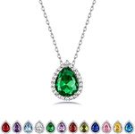Bestyle Teardrop May Emerald Birthstone Necklaces Green Crystal Pendants Embellished with White Crystals Sparkling Jewelry for Birthday/Christmas/Party/Anniversary/Wedding